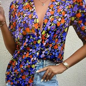 SHEIN Bright Colored Top, Puff Sleeve, L, NWOT